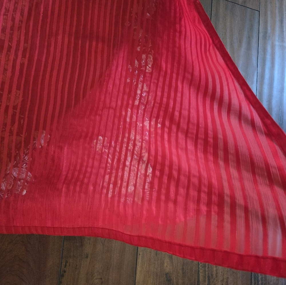 Embroidered Salwar Kameez Dupatta Long Scarf Red Gold Chiffon Party Wear Dress - Picture 5 of 16